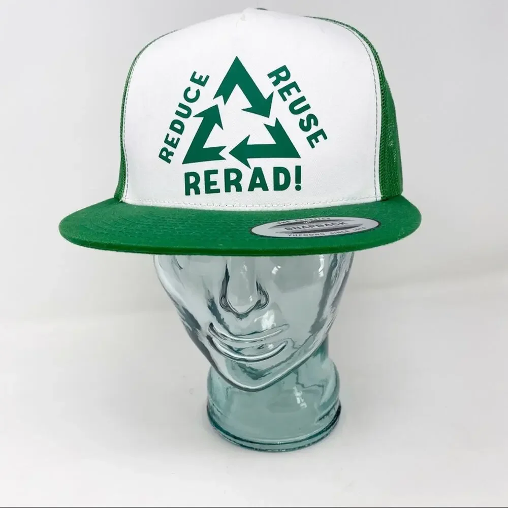 Reduce Reuse Rerad green & white novelty trucker snap back hat‎ one size NWOT